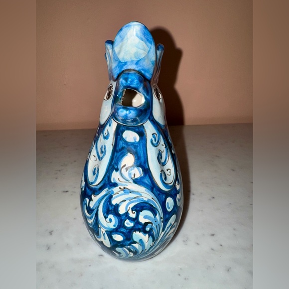 Caltagirone Traditional Ceramic Rooster Jug in Blue and White Scrolled Design - Picture 3 of 10